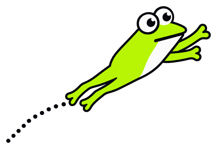 The panelhop frog mid-jump